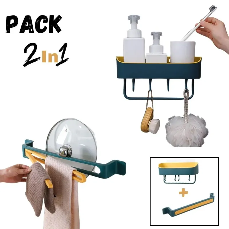 pack 2 en 1 Étagère murale de salle de bain + Porte-serviette Mural